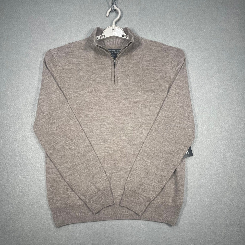 Christian Lacroix Sweater Mens Medium Brown 100% Extra Fine Merino Wool 1/4 Zip